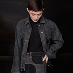 Jmojo black contrast denim jacket worn open model front view