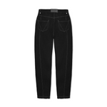 Jmojo black contrast stitch jeans flatlay back view showing patch