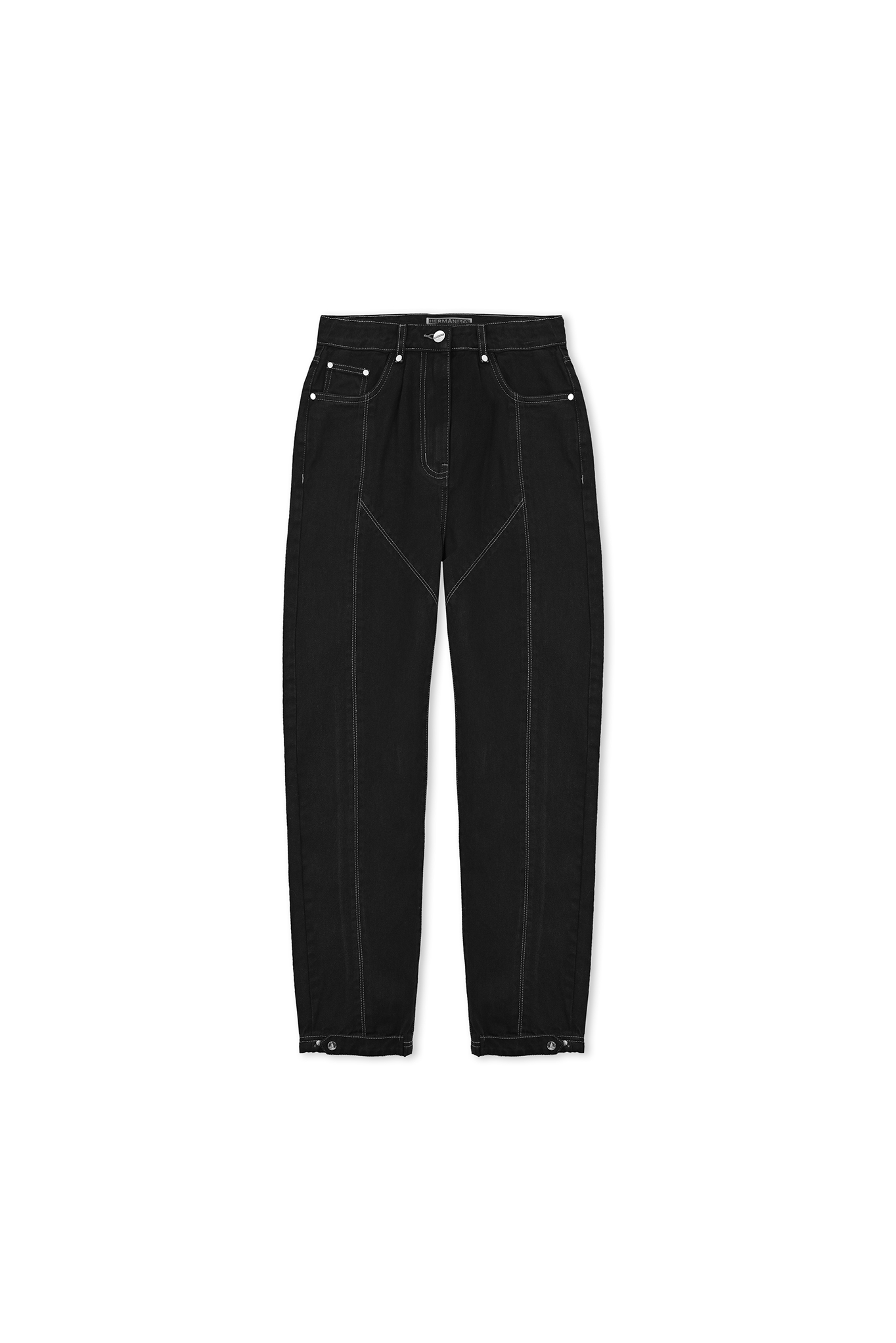 Jmojo black contrast stitch jeans flatlay front view