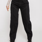 Jmojo black contrast stitch straight leg jeans front view on model
