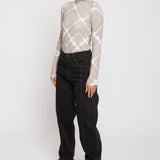 Jmojo black contrast stitch jeans side front view on model