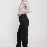 Jmojo women black straight leg jeans side profile view
