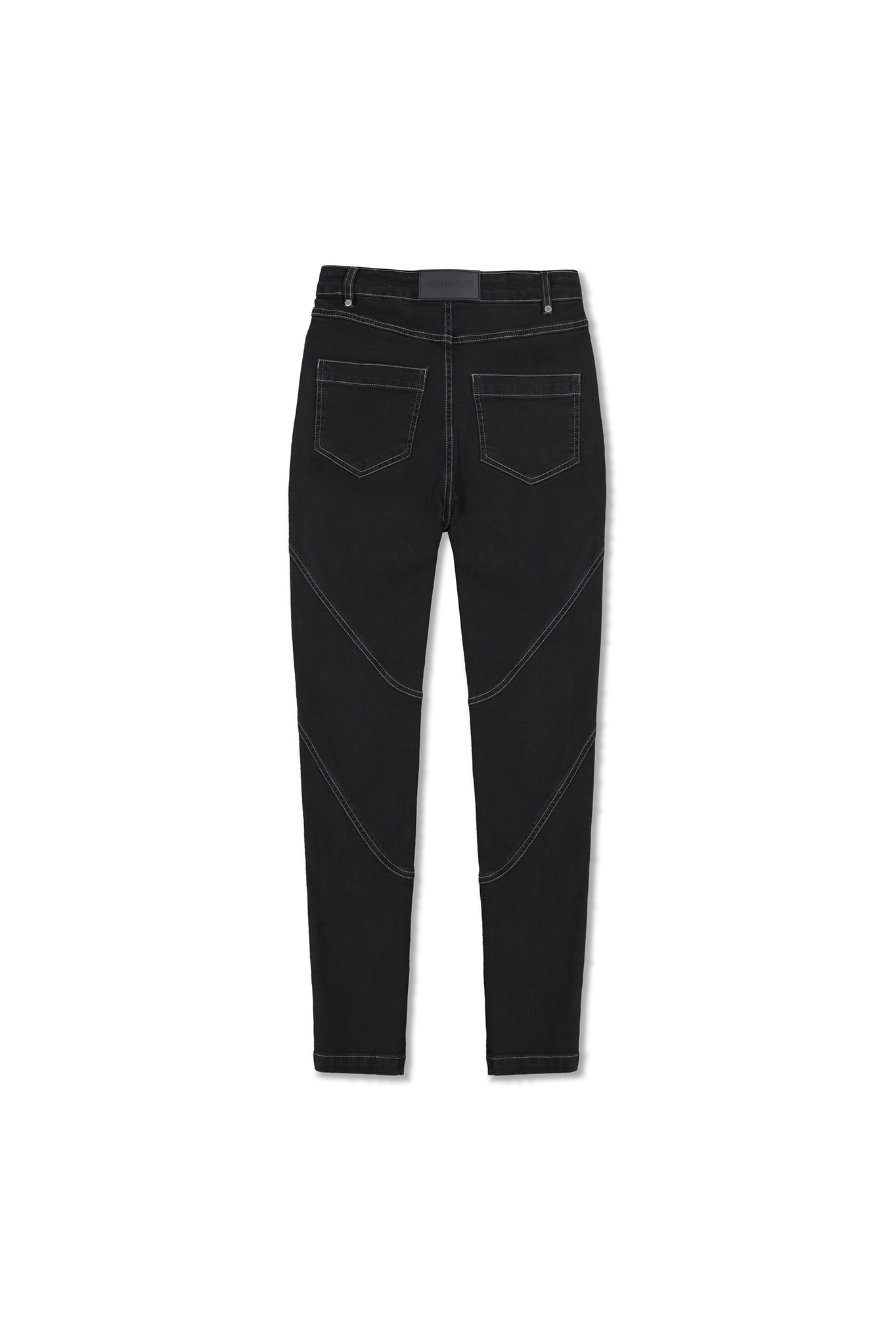 Jmojo black contrast stitch skinny jeans flat back view