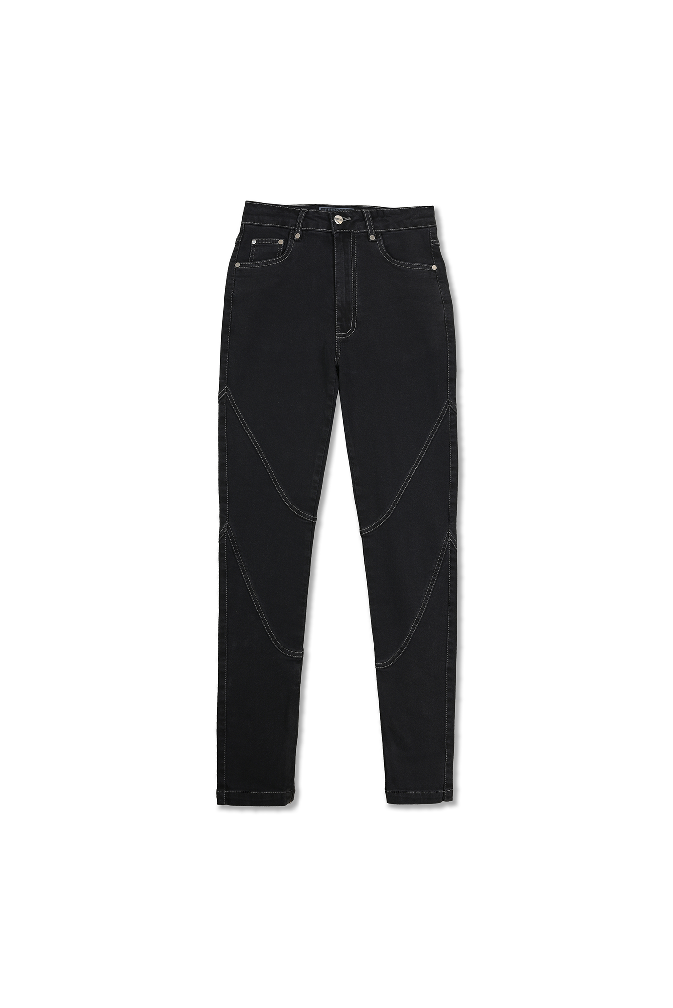 mojo black contrast stitch skinny jeans flat front view
