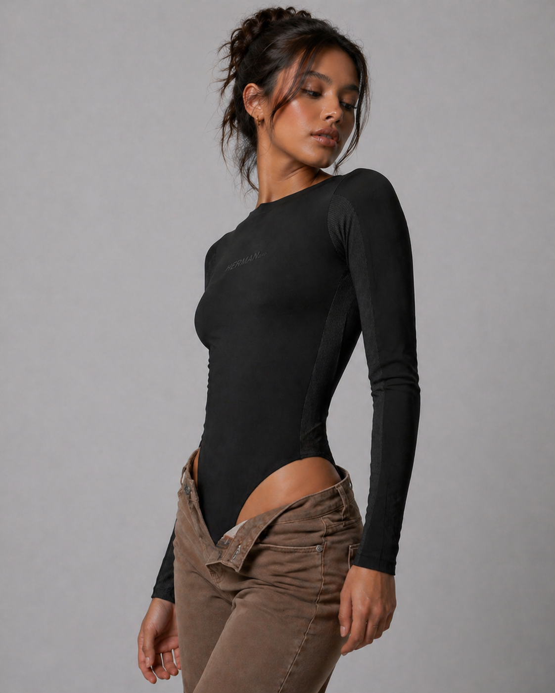 Jmojo black long sleeve ribbed bodysuit side view
