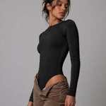 Jmojo black long sleeve ribbed bodysuit side view