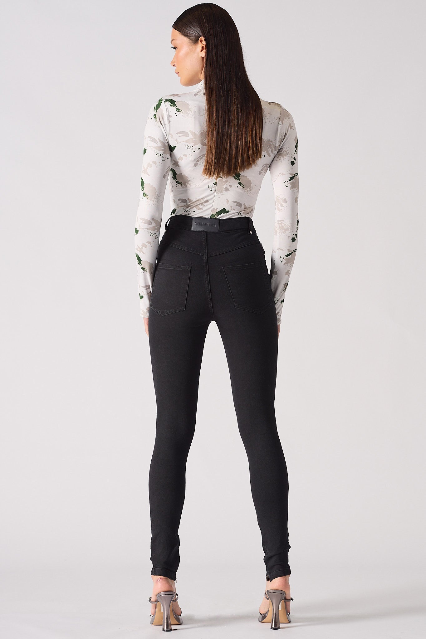 Jmojo black ripped skinny jeans back full length view