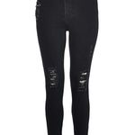 Jmojo black ripped high waisted skinny jeans flat lay front view