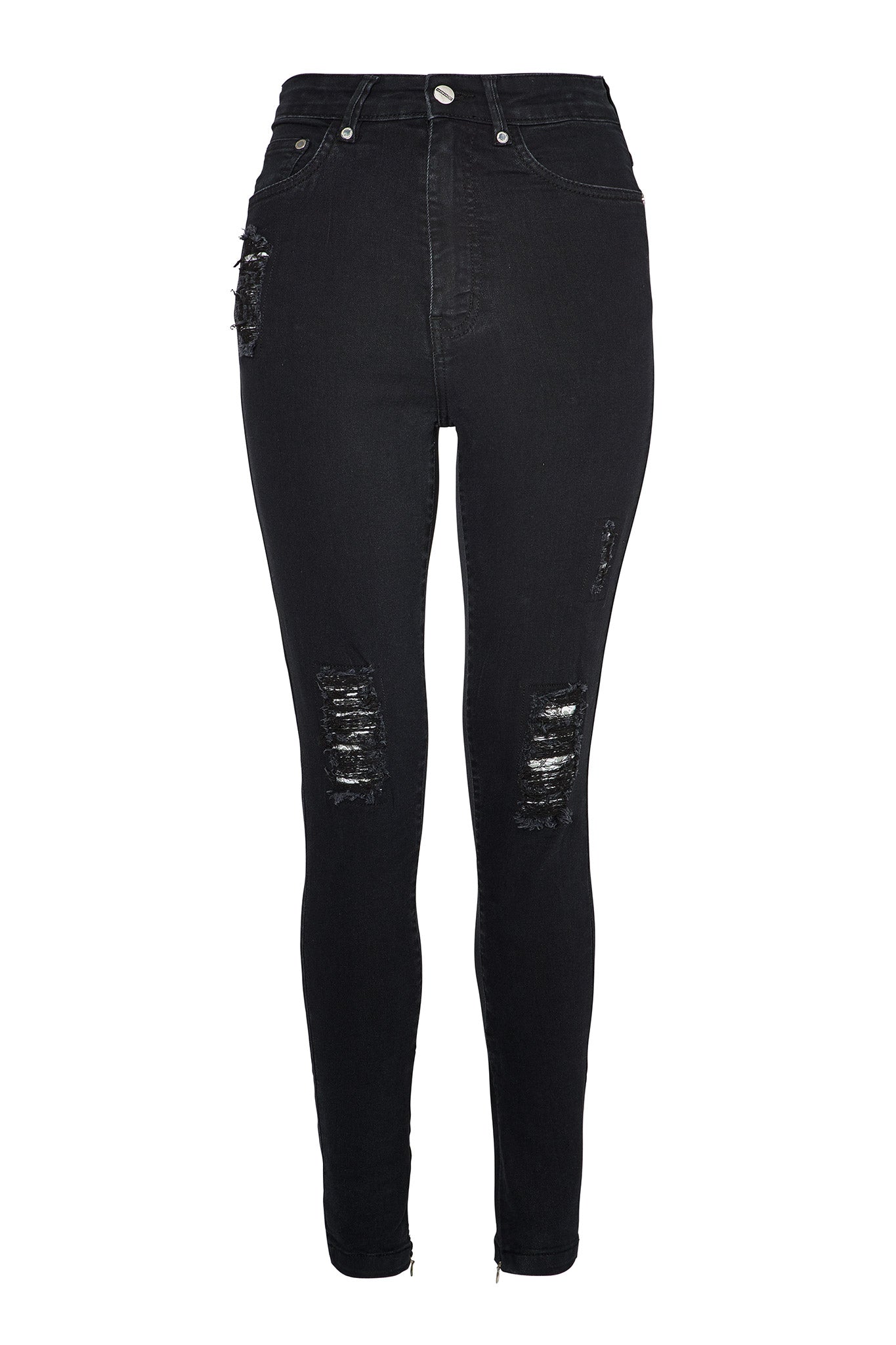 Jmojo black ripped high waisted skinny jeans flat lay front view