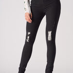 Jmojo black ripped skinny jeans front close up lace under print detail