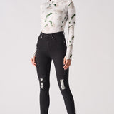 Jmojo black ripped high waisted skinny jeans front view alternative pose