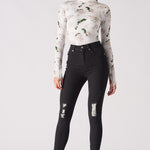 Jmojo black ripped high waisted skinny jeans front view alternative pose