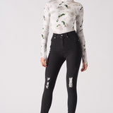 Jmojo black ripped high waisted skinny jeans front view alternative pose