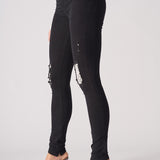 Jmojo black high waisted skinny jeans side close up knee detail