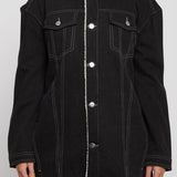 Jmojo black sherpa lined denim jacket close up detail front view