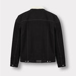 Jmojo black wash sherpa lined denim jacket flat lay back view