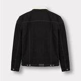 Jmojo black wash sherpa lined denim jacket flat lay back view