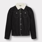 Jmojo black wash sherpa lined denim jacket flat lay front view