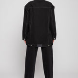 Jmojo black sherpa lined denim jacket model back view