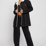 Jmojo black sherpa lined denim jacket full length model front view