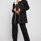 Jmojo black sherpa lined denim jacket full length model front view