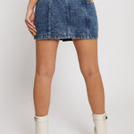Jmojo blue acid wash denim skirt back seam detail view
