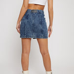 Jmojo blue acid wash denim skirt back view branding patch