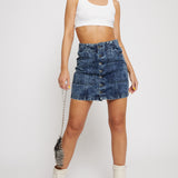 Jmojo blue acid wash denim skirt full length front view