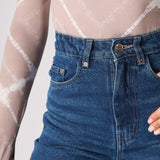 Jmojo dark wash straight leg jeans front pocket and whisker effect detail