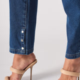 Jmojo dark wash straight leg jeans silver popper split hem detail
