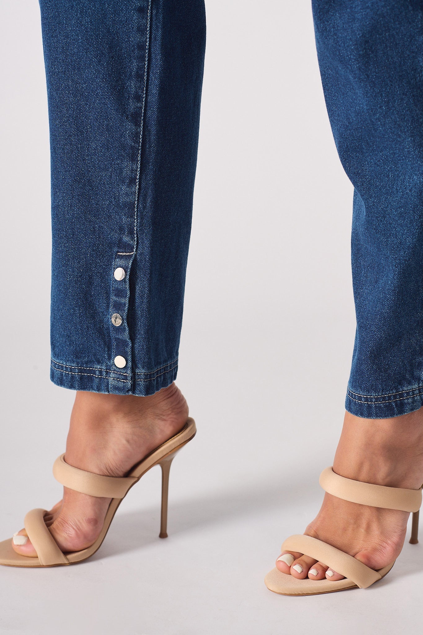 Jmojo dark wash straight leg jeans silver popper split hem detail