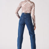 Jmojo dark wash straight leg whisker effect jeans back view on model
