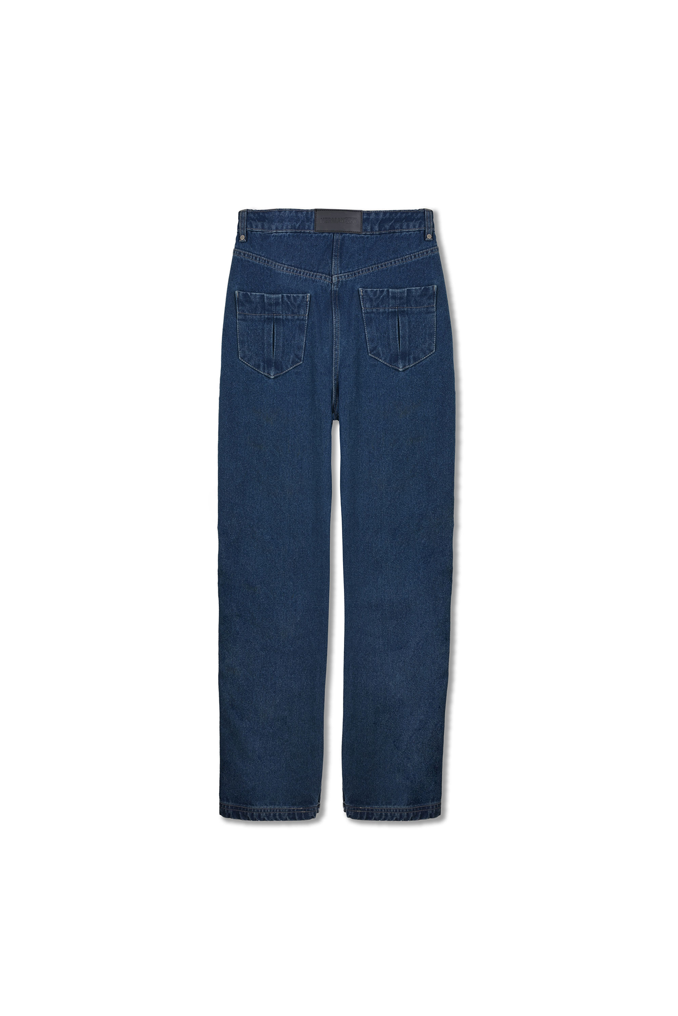 Jmojo dark wash straight leg whisker effect jeans flatlay back view