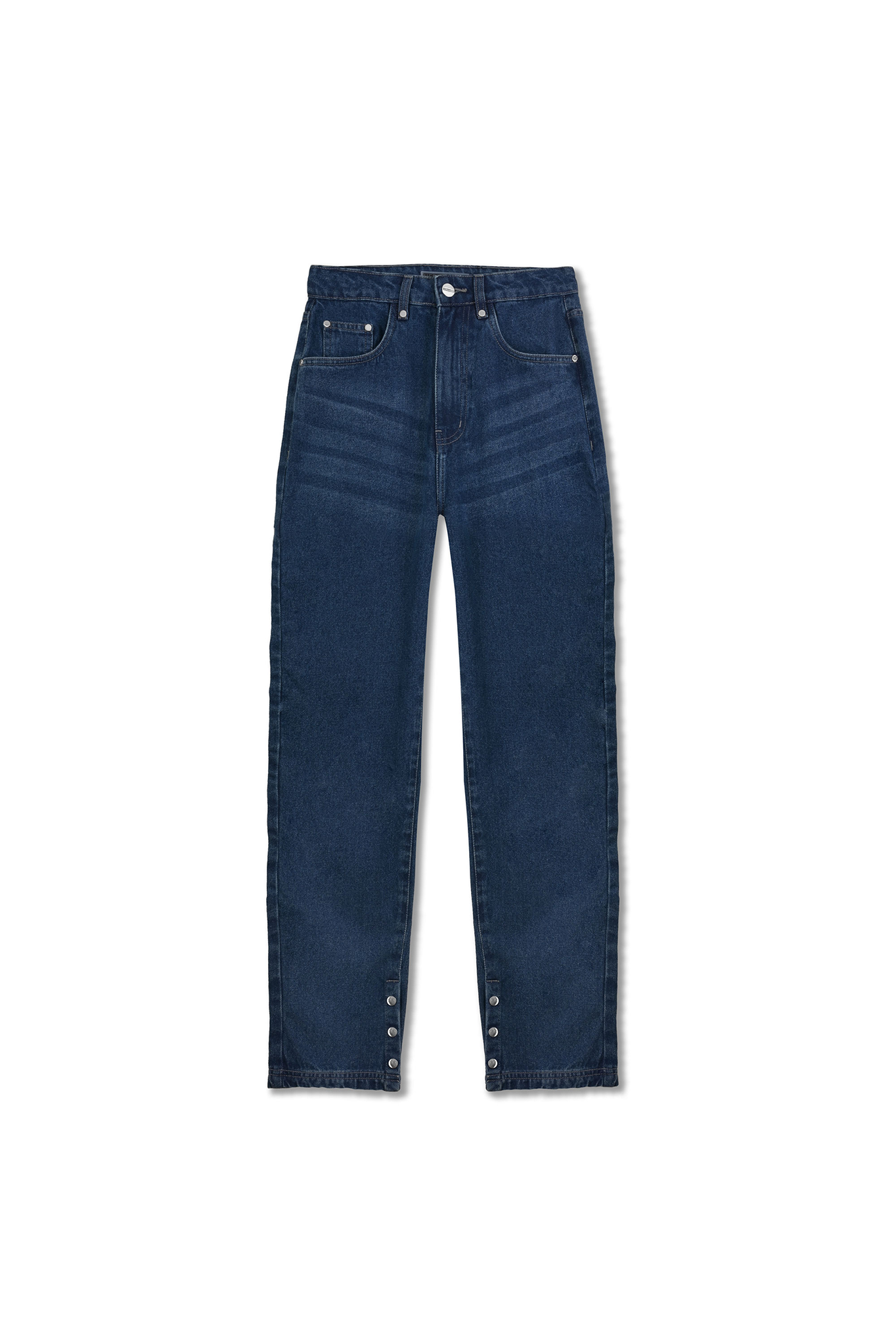 Jmojo dark wash straight leg whisker effect jeans flatlay front view