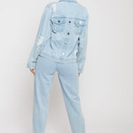 Jmojo distressed denim jacket women light wash back full length view