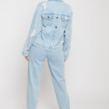Jmojo distressed denim jacket women light wash back full length view