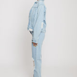 Jmojo distressed denim jacket women light wash side profile view