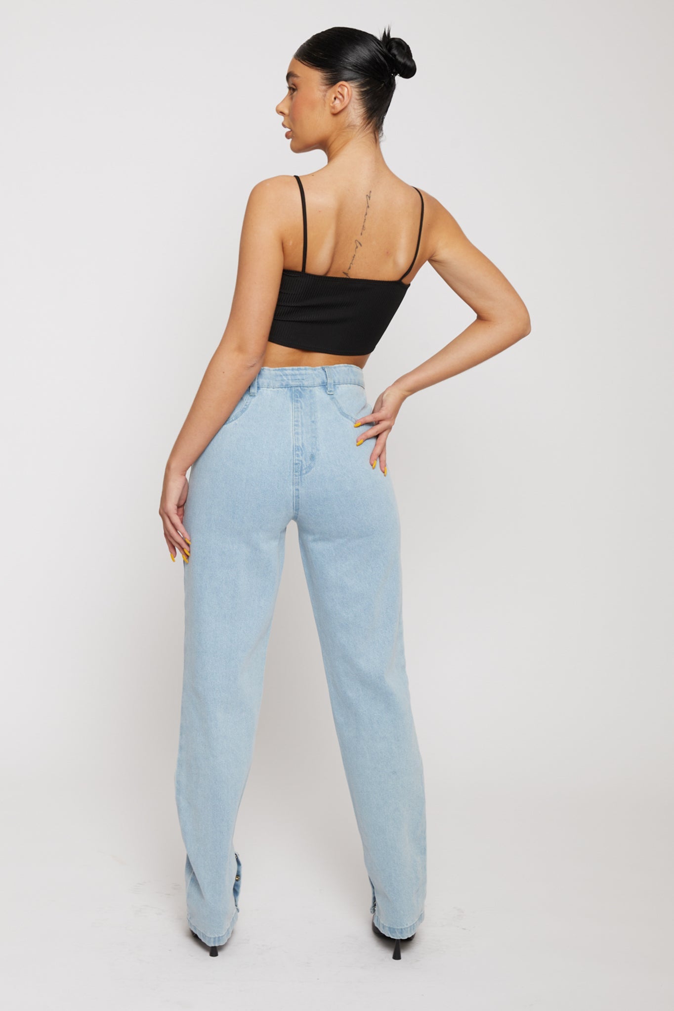 Jmojo distressed straight leg jeans light wash back view