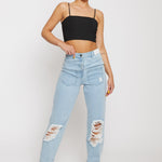 Jmojo distressed straight leg jeans light wash front view