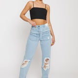 Jmojo distressed straight leg jeans light wash front view