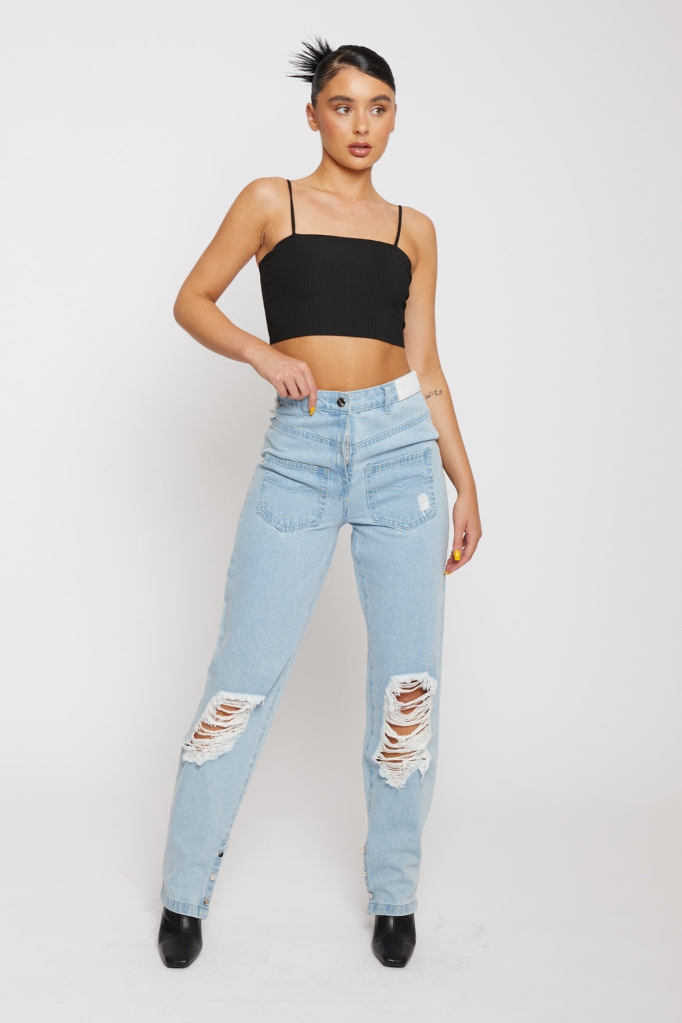 Jmojo distressed straight leg jeans light wash front view