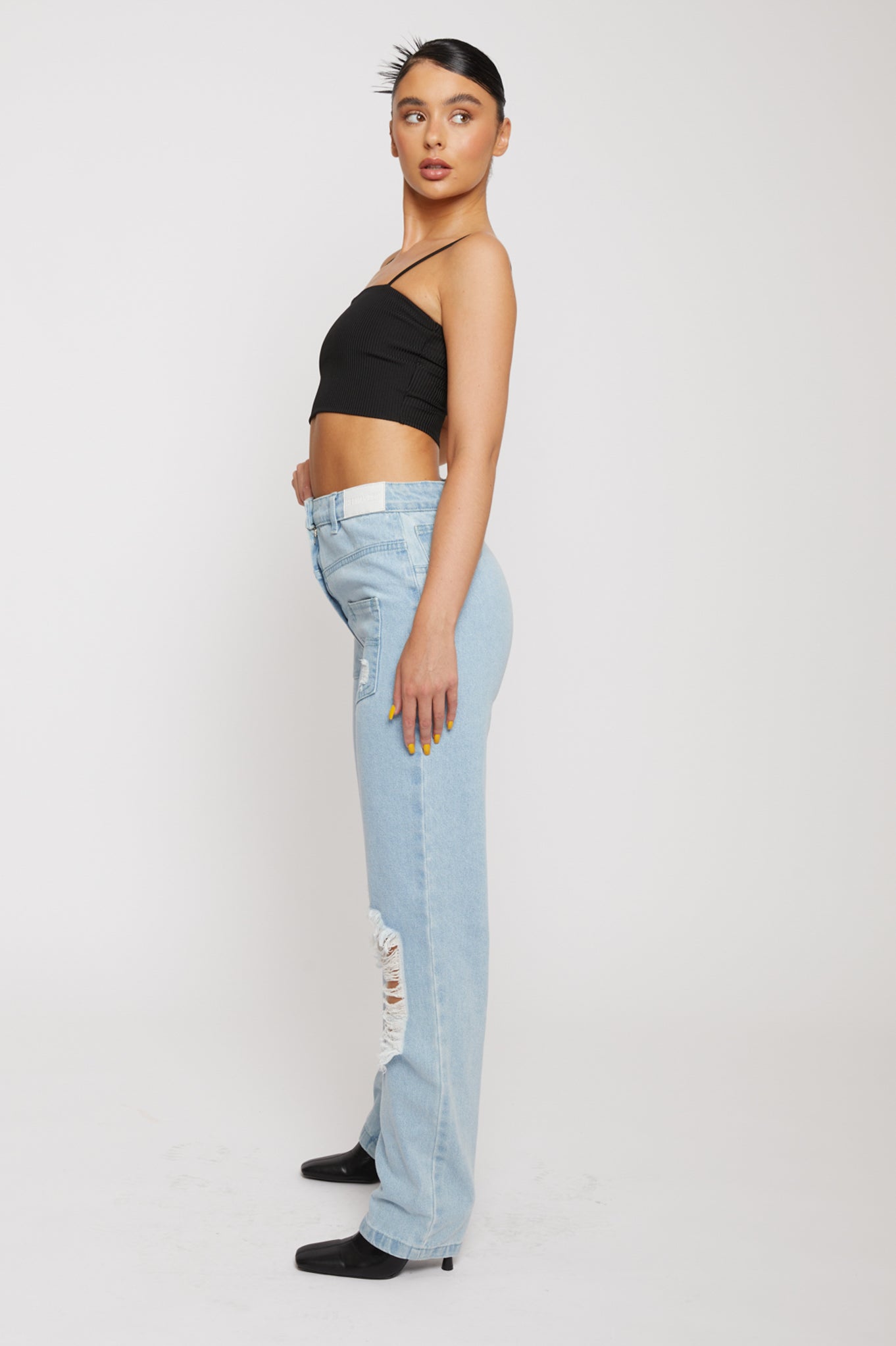 Jmojo distressed straight leg jeans light wash side view
