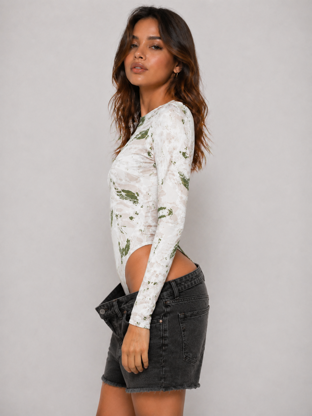 Jmojo earth printed bodysuit side angle view