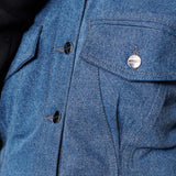 Jmojo fleece denim jacket women blue button and collar close up detail