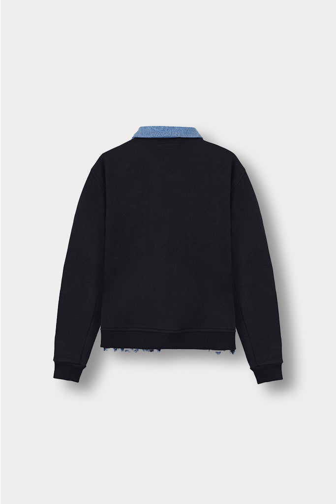 Jmojo fleece denim jacket women blue flatlay back view