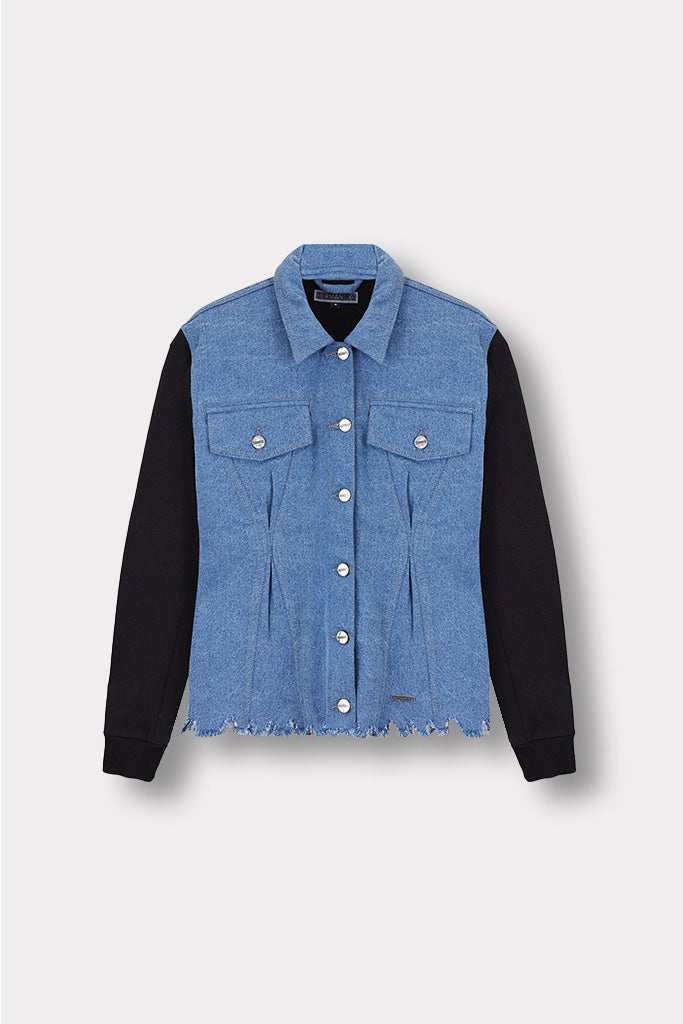 Jmojo fleece denim jacket women blue flatlay front view