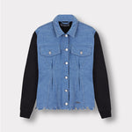 Jmojo fleece denim jacket women blue flatlay front view