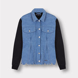 Jmojo fleece denim jacket women blue flatlay front view