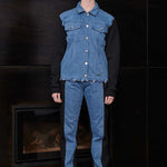 Jmojo fleece denim jacket women blue full look front view