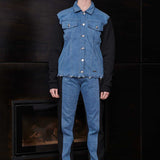 Jmojo fleece denim jacket women blue full look front view